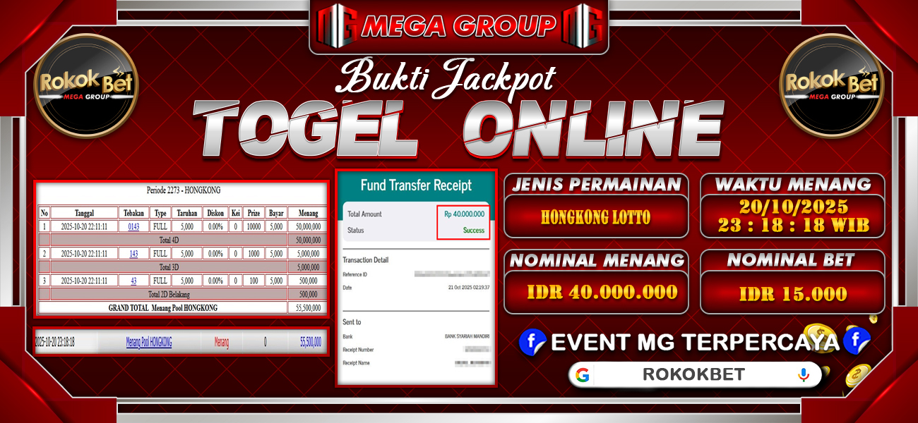 Bukti JP situs Rokokbet hari Selasa, 21 Oktober 2025