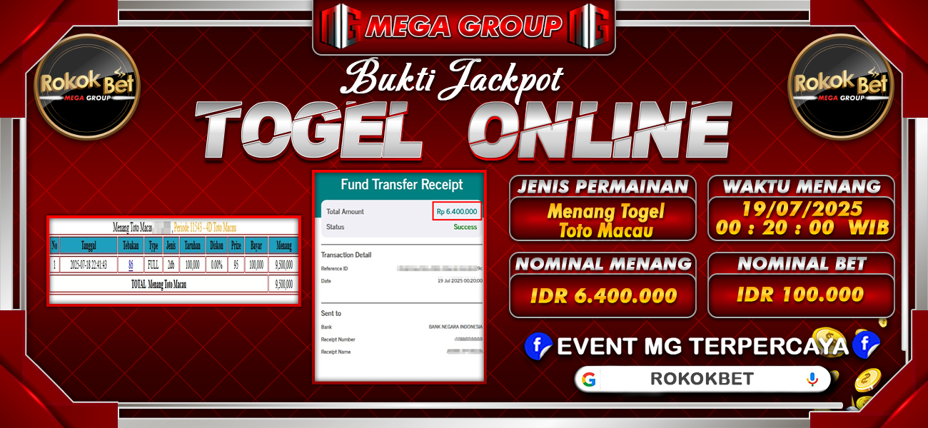 Bukti JP situs Rokokbet hari Sabtu, 19 Juli 2025