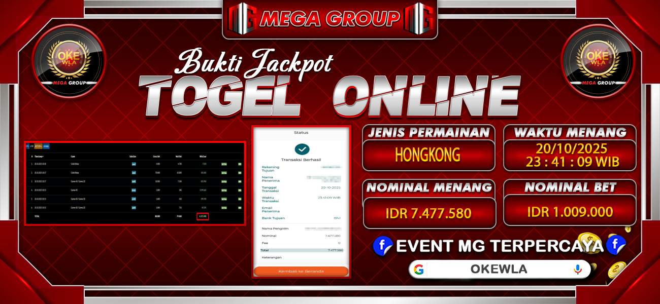 Bukti JP situs Okewla hari Senin, 20 Oktober 2025
