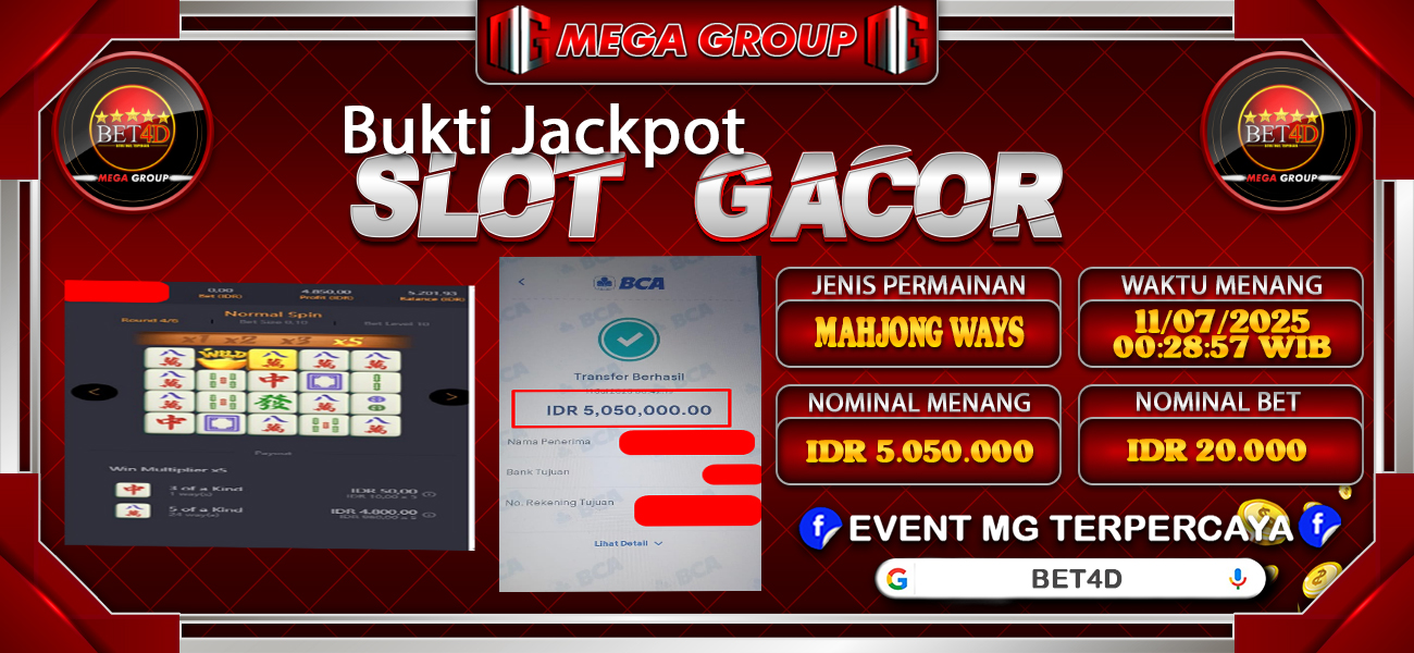 Bukti JP situs Bet4D hari Jumat, 11 Juli 2025