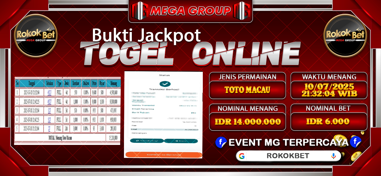 Bukti JP situs Rokokbet hari Kamis, 10 Juli 2025