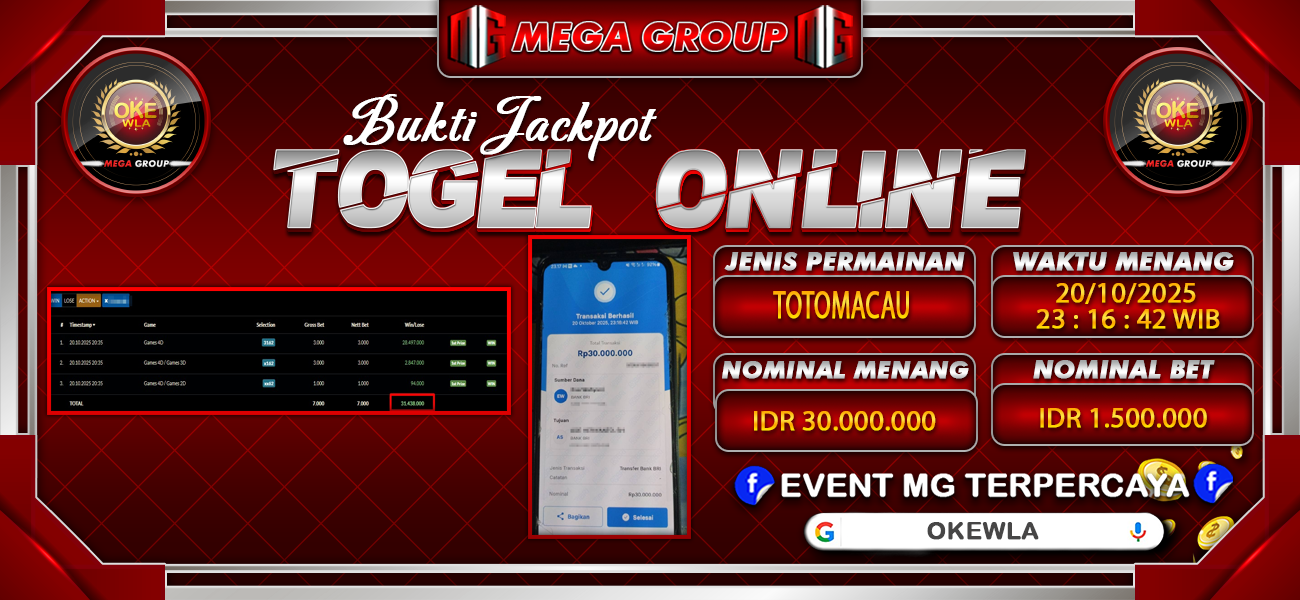 Bukti JP situs Okewla hari Senin, 20 Oktober 2025