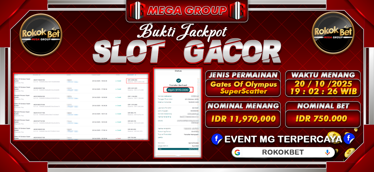 Bukti JP situs Rokokbet hari Senin, 20 Oktober 2025