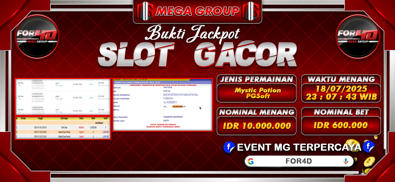 Bukti JP situs For4D hari Sabtu, 19 Juli 2025