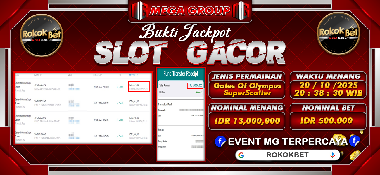 Bukti JP situs Rokokbet hari Senin, 20 Oktober 2025