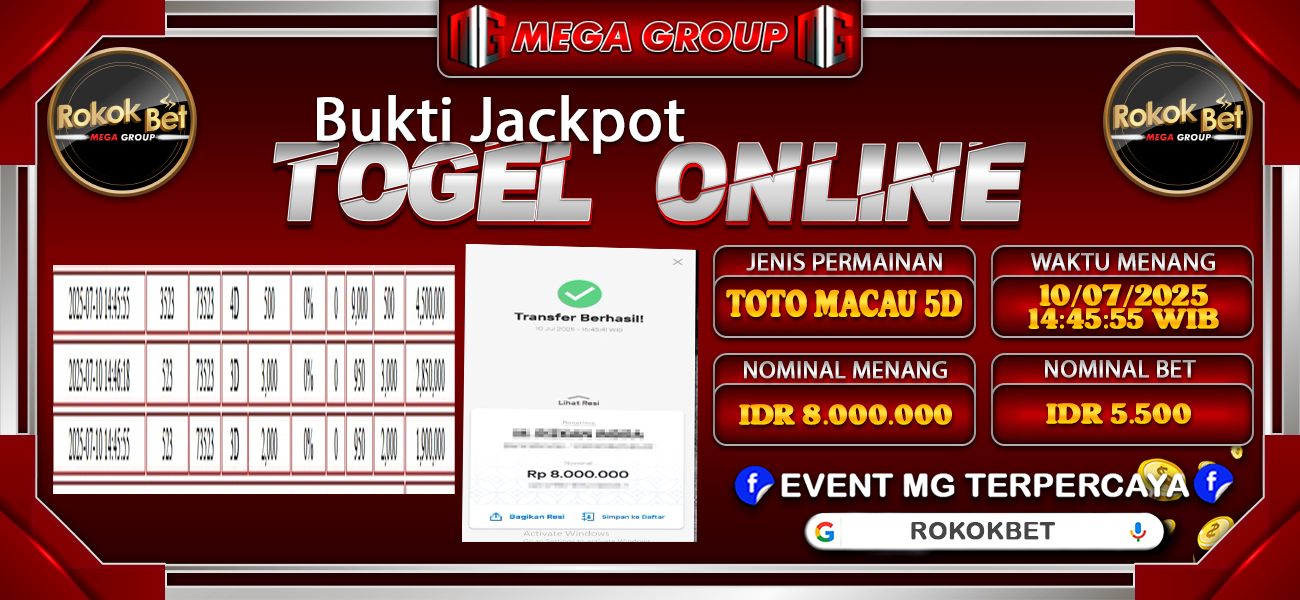 Bukti JP situs Rokokbet hari Kamis, 10 Juli 2025